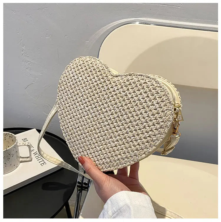 Western-style Love-shaped Straw Woven One-shoulder Diagonal Bag Angel Wishes