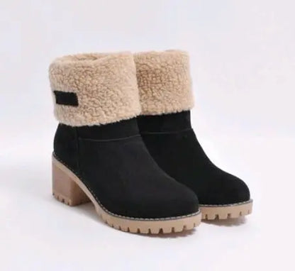 Mid-Tube Thick Heel Suede Snow Boots Angel Wishes