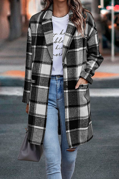 Fashion Wool Plaid Long Jacket Angel Wishes