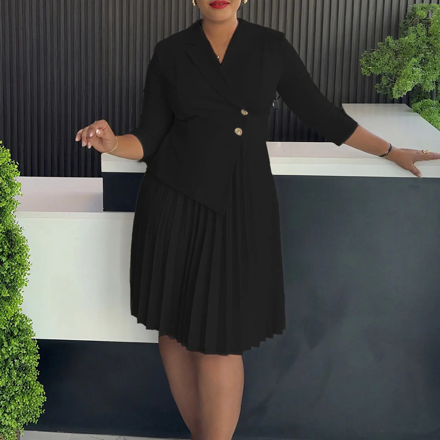 Plus Size Fashionable Elegant Pleated Dress Angel Wishes