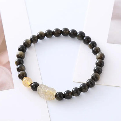 Gemstone Bracelet Natural Obsidian Bracelet Angel Wishes
