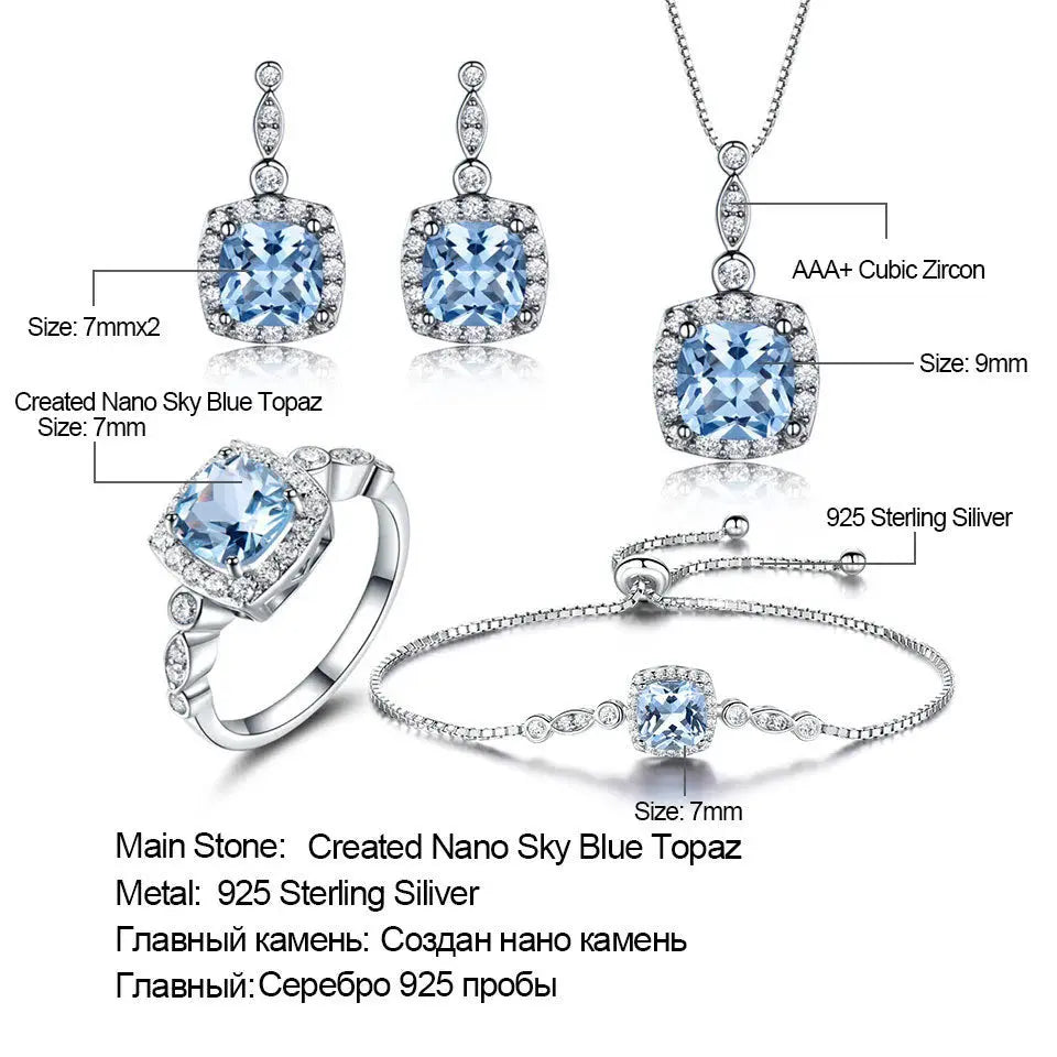 925 Sterling Silver Necklace Sky Blue Topaz Four-Piece Set Angel Wishes