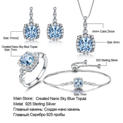 925 Sterling Silver Necklace Sky Blue Topaz Four-Piece Set Angel Wishes