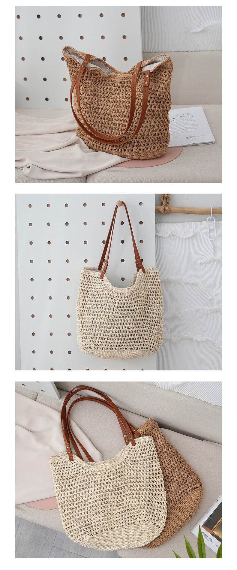 Casual Hollow Mesh Woven Lightweight Straw Handbag Angel Wishes