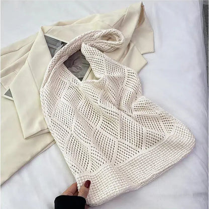 Solid Color Bag Knitted Bags Hollow Woven Bag Angel Wishes