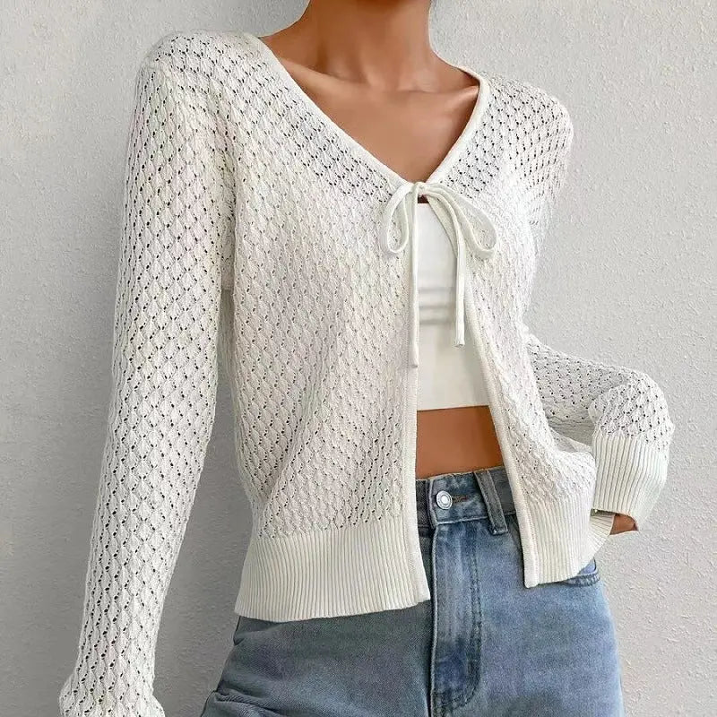 Women's New Lace-up Hollow Long Sleeve Knitted Cardigan Coat Angel Wishes