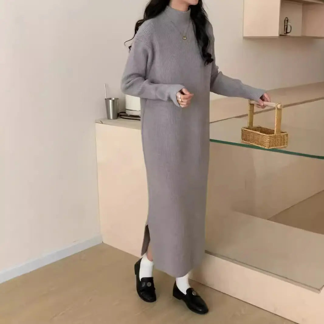 Long Knitted Dress Half Turtleneck Angel Wishes