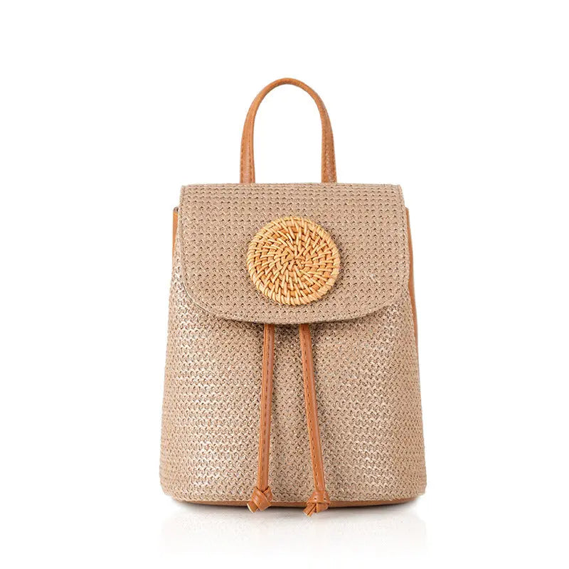 Women's Solid Color PU Stitching Crossbody Woven Backpack Angel Wishes