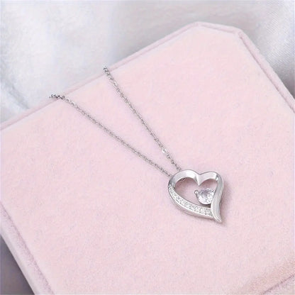 Cubic Zirconia Heart Necklace With Heart For Gifts  925 Sterling Silver Necklace Angel Wishes