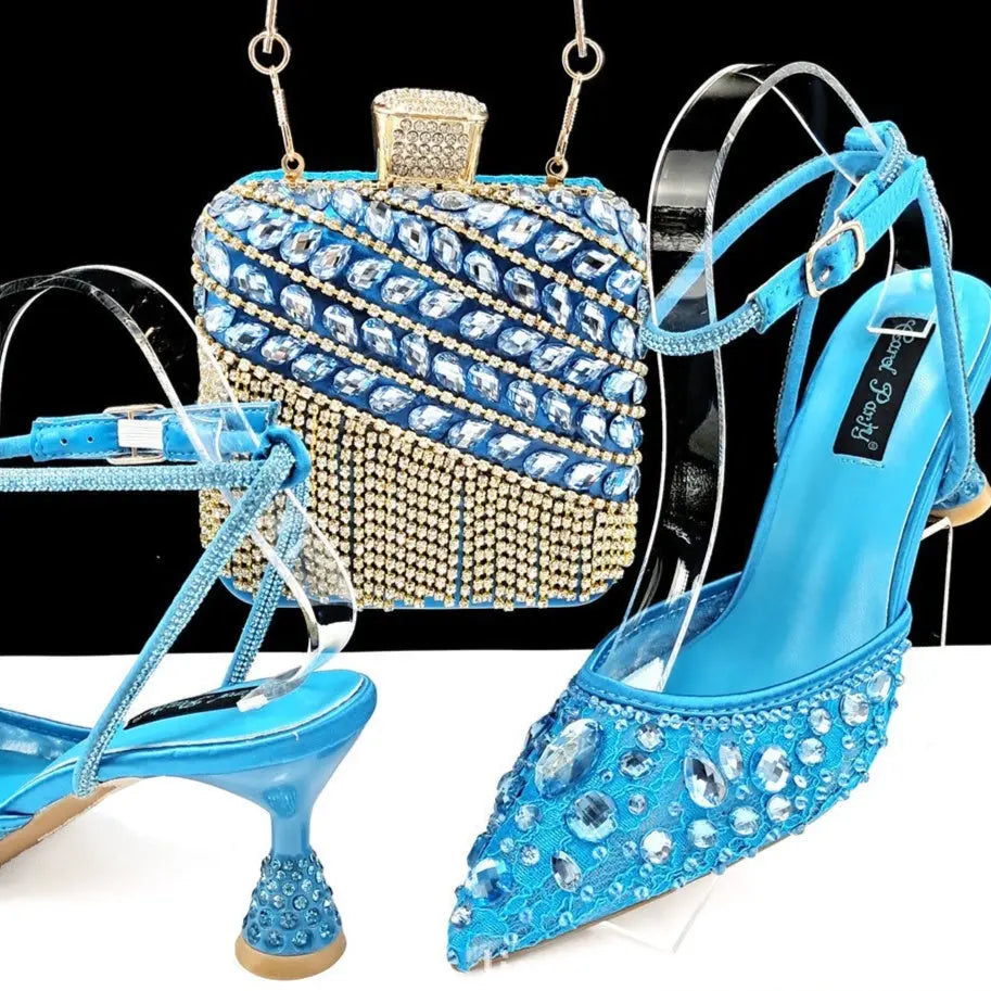 Large Rhinestone High Heel Sandals Three-dimensional Tassel Handbag Set Angel Wishes