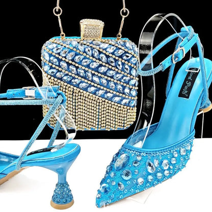 Large Rhinestone High Heel Sandals Three-dimensional Tassel Handbag Set Angel Wishes