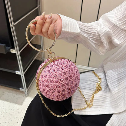 Diamond Retro Shoulder Bag Women's Crossbody Chain Ball Small Round Bag Angel Wishes