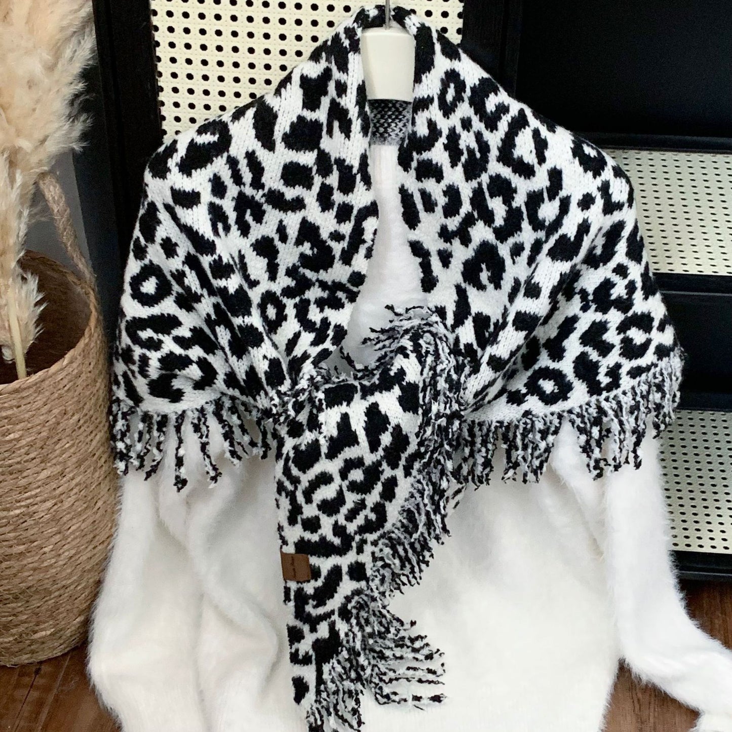 Warm And Stylish Leopard Fringe Scarf Shawl Two-in-one