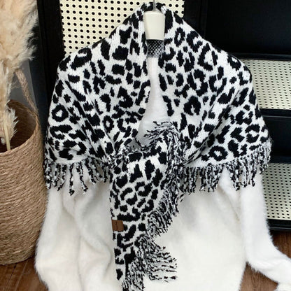 Warm And Stylish Leopard Fringe Scarf Shawl Two-in-one