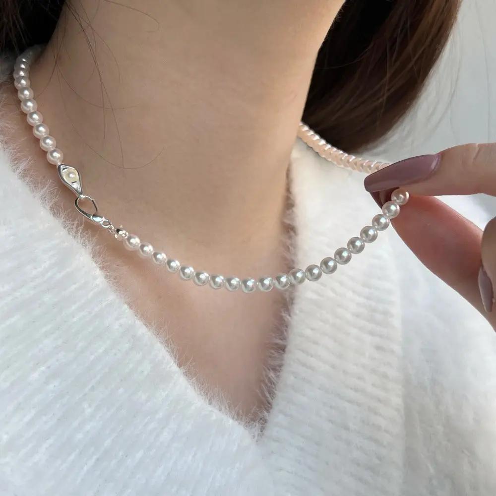 Women's Sterling Silver Necklace With Pearls Angel Wishes