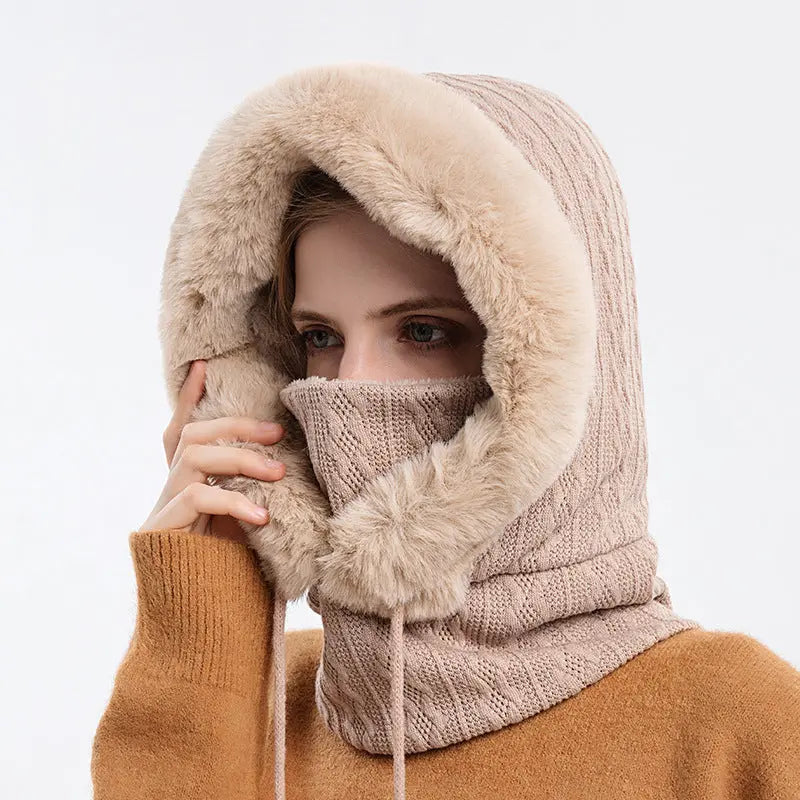 Winter Thick Plush Hat With Scarf Windproof Warm Knit Hats Hooded For Women Angel Wishes