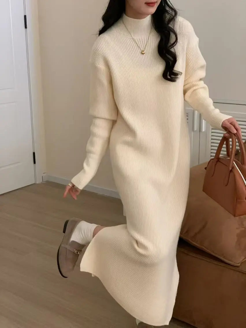 Long Knitted Dress Half Turtleneck Angel Wishes
