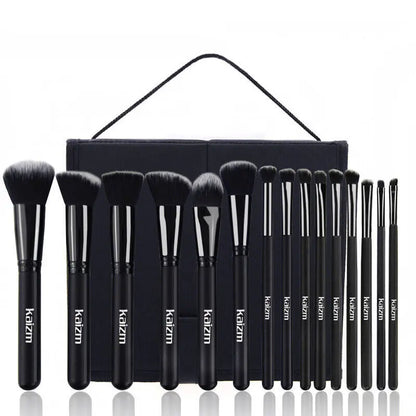 15Pcs Black Make Up Brushes Woman Set With Bag Foundation Eyeliner Eyeshadow Angel Wishes