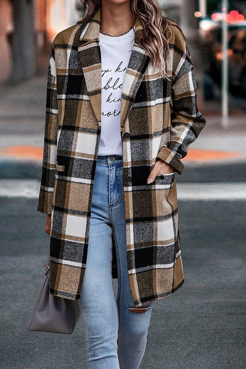 Fashion Wool Plaid Long Jacket Angel Wishes