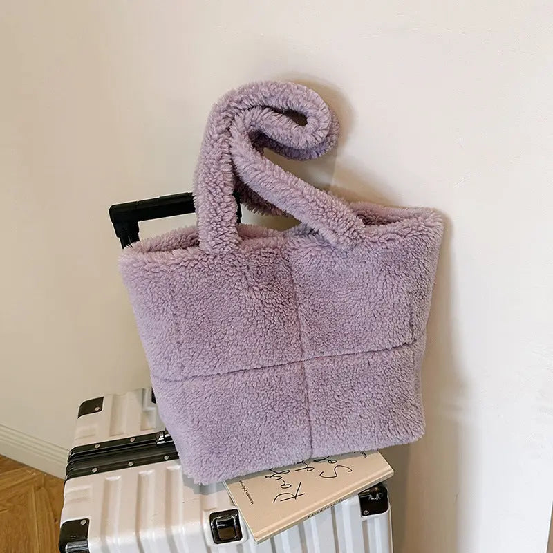 Women's Designer Luxury Plush Bag Winter Fashion Cute Tote Handbags Large Capacity Portable Single Shoulder Furry Bags Angel Wishes