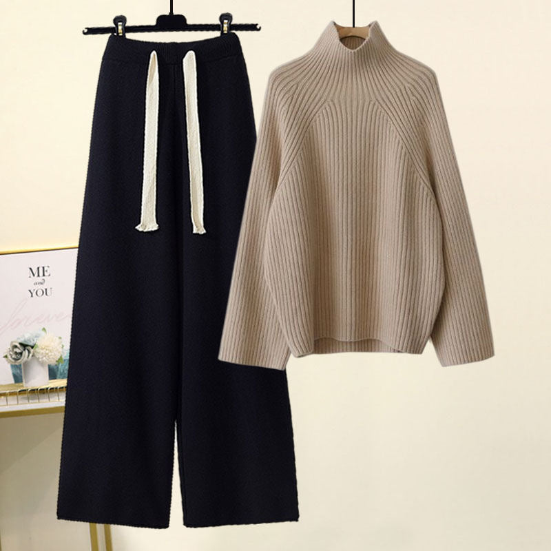 Thickened Coarse Yarn Knitwear Wide Leg Pants Two-piece Set Angel Wishes