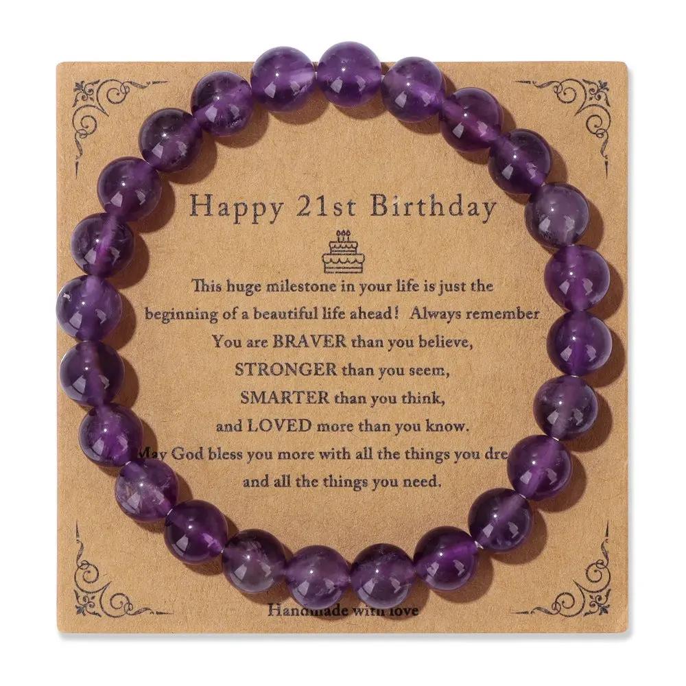 Birthday Card Unisex Natural Stone Bracelet Elastic String Bracelet Angel Wishes