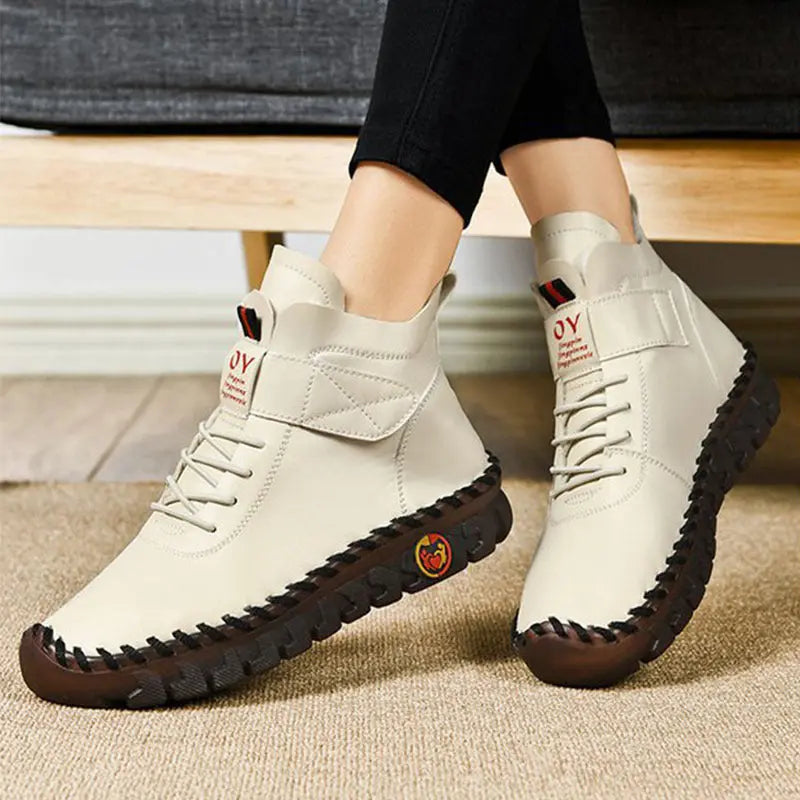 Women Snow Boots Winter Warm Lace Up Plush Ankle Boots With Sewing Thread Design New Waterproof Non-slip Platform Cozy Shoes Angel Wishes