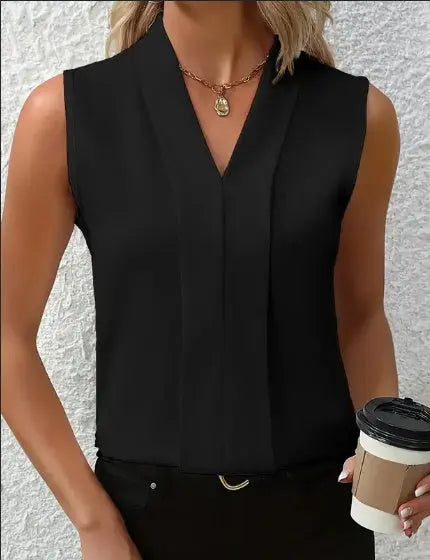 Women's Elegant Sleeveless V-Neck Blouse - Breezy Chic Top Ideal For Spring & Summer, Versatile Fashion For Casual Or Formal Wear Angel Wishes