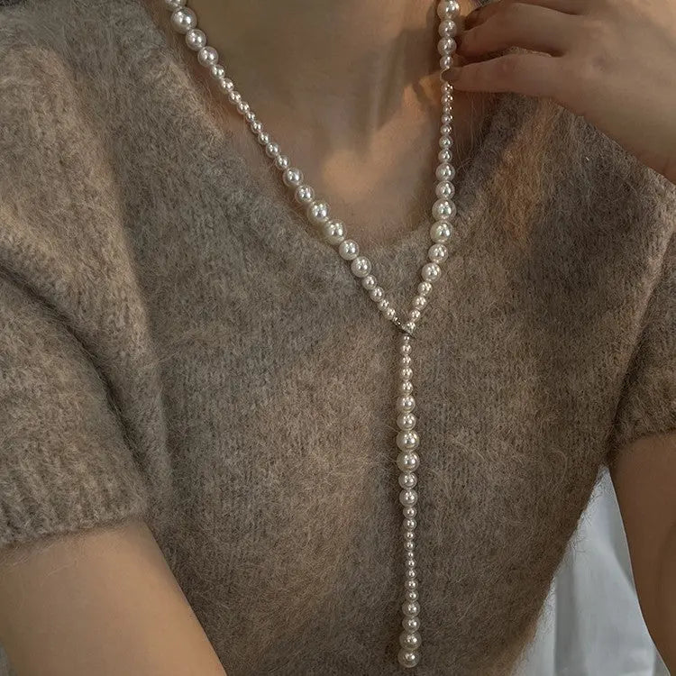 Pearl Necklace Y-shaped Gradient Long Light Luxury Minority Angel Wishes