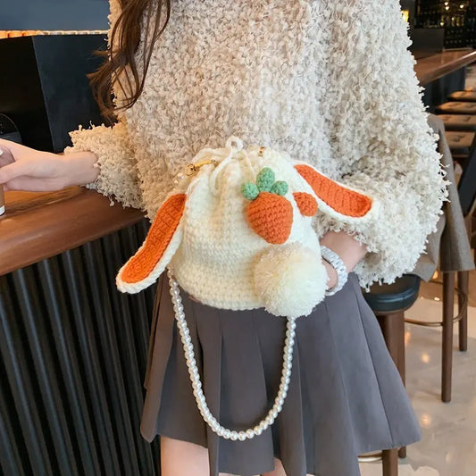 Strawberry Rabbit Crochet Wool Shoulder Bag Angel Wishes