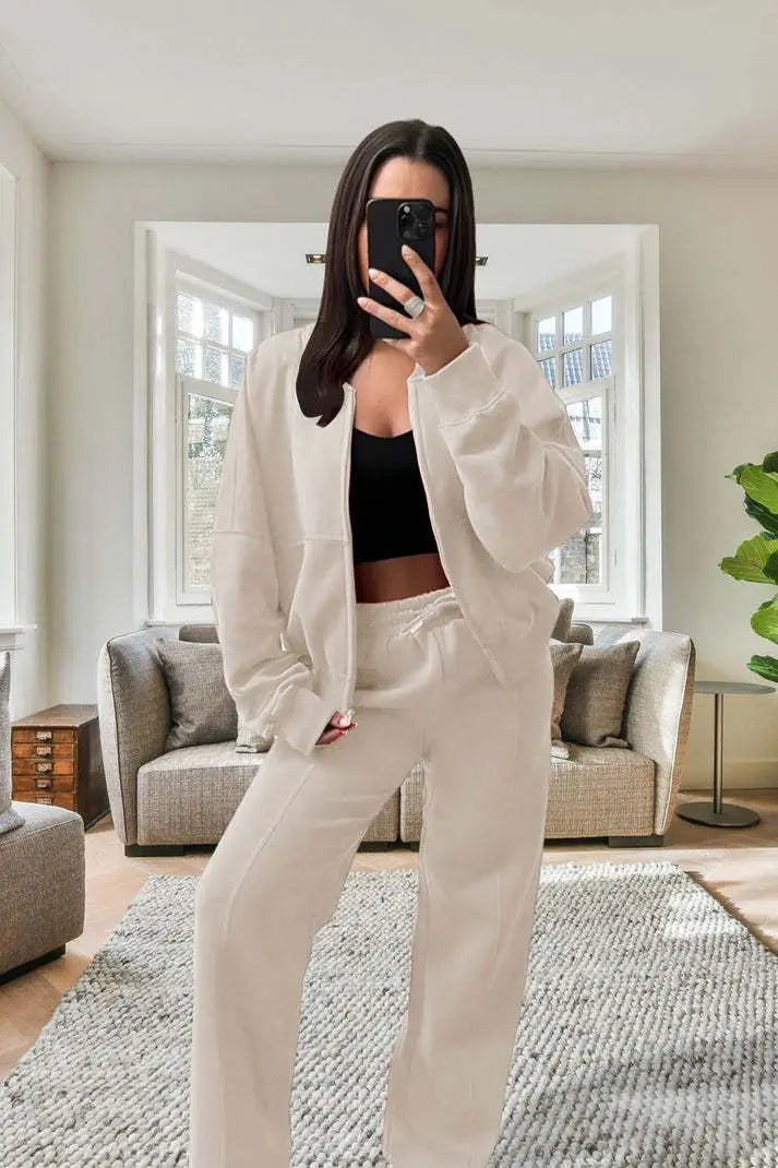 Bomber New Style Oversized Fleece Zipper And Wide Leg Tracksuit Angel Wishes