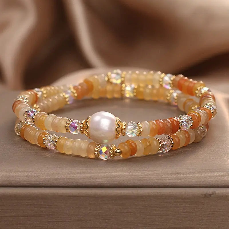 National Style Opal Stringed Pearls Double Ring Bracelet Angel Wishes