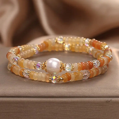 National Style Opal Stringed Pearls Double Ring Bracelet Angel Wishes