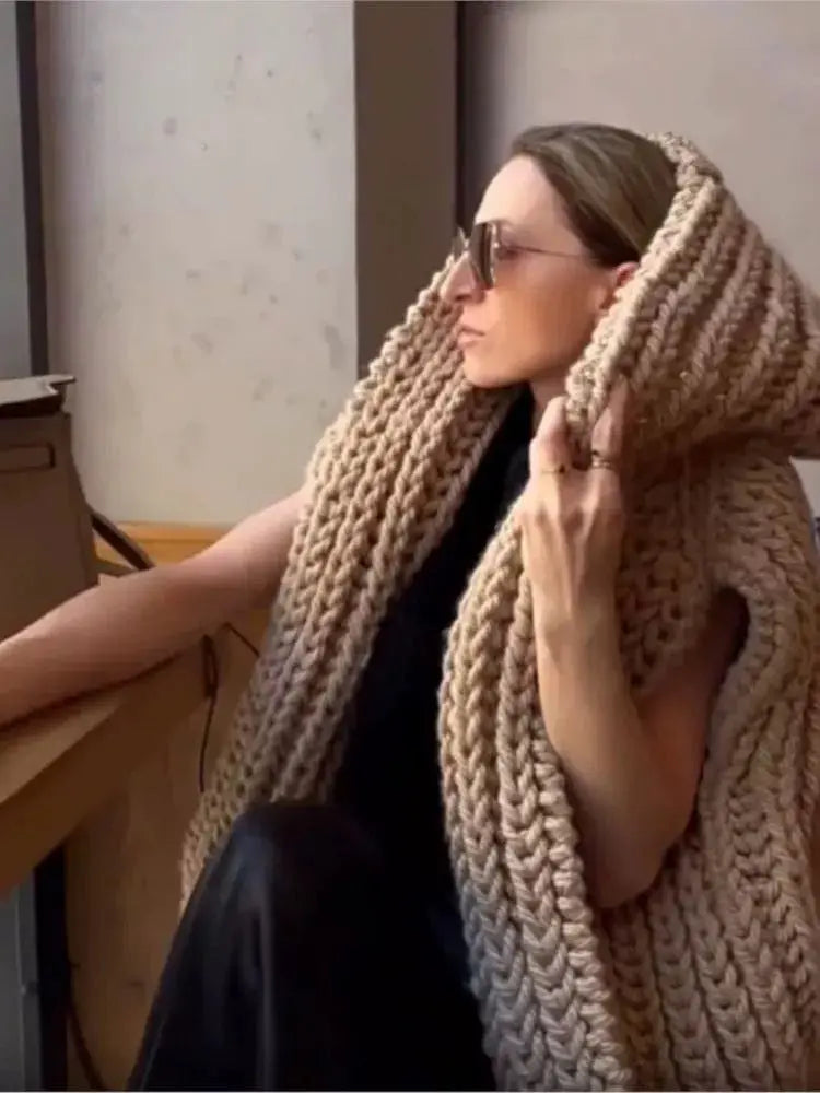 Hooded Thick Woven Cardigan Angel Wishes