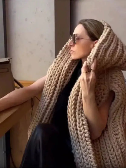 Hooded Thick Woven Cardigan Angel Wishes