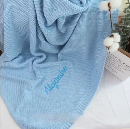 Personalized Knitted Cotton Baby Blanket Angel Wishes