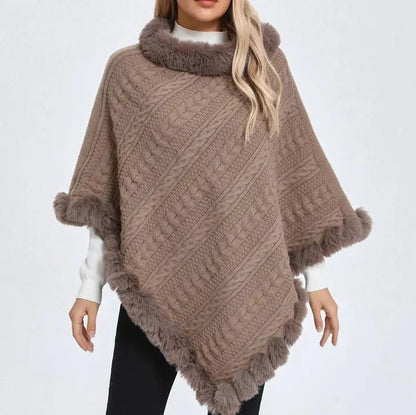 Fur Collar Oversized Knit Pullover Shawl Cloak Angel Wishes