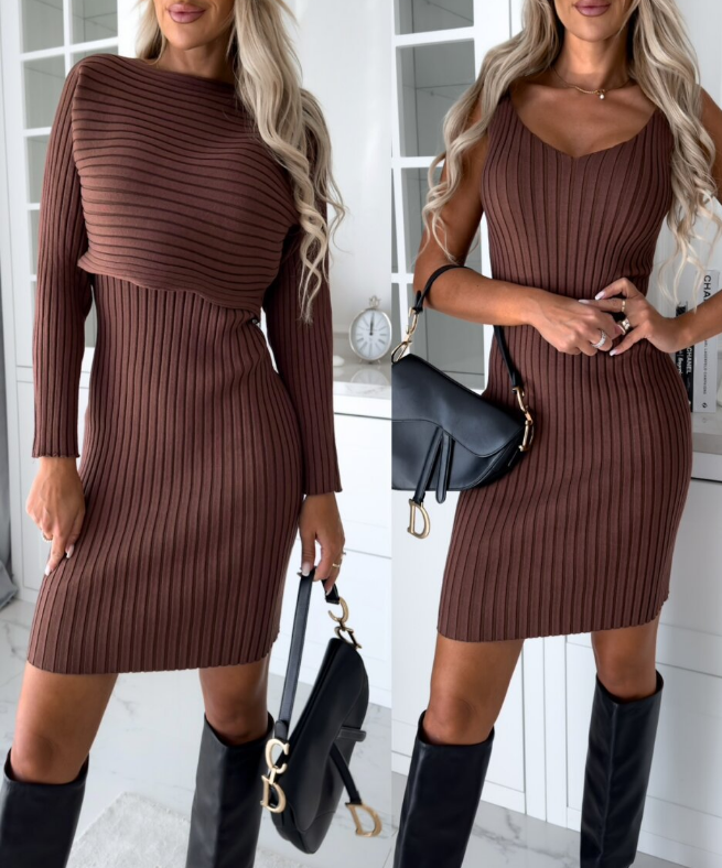 2 Piece Suit Long-sleeved Top And Tight Suspender dress Angel Wishes