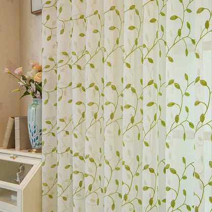 Embroidered Green Leaf Mesh Curtains Angel Wishes