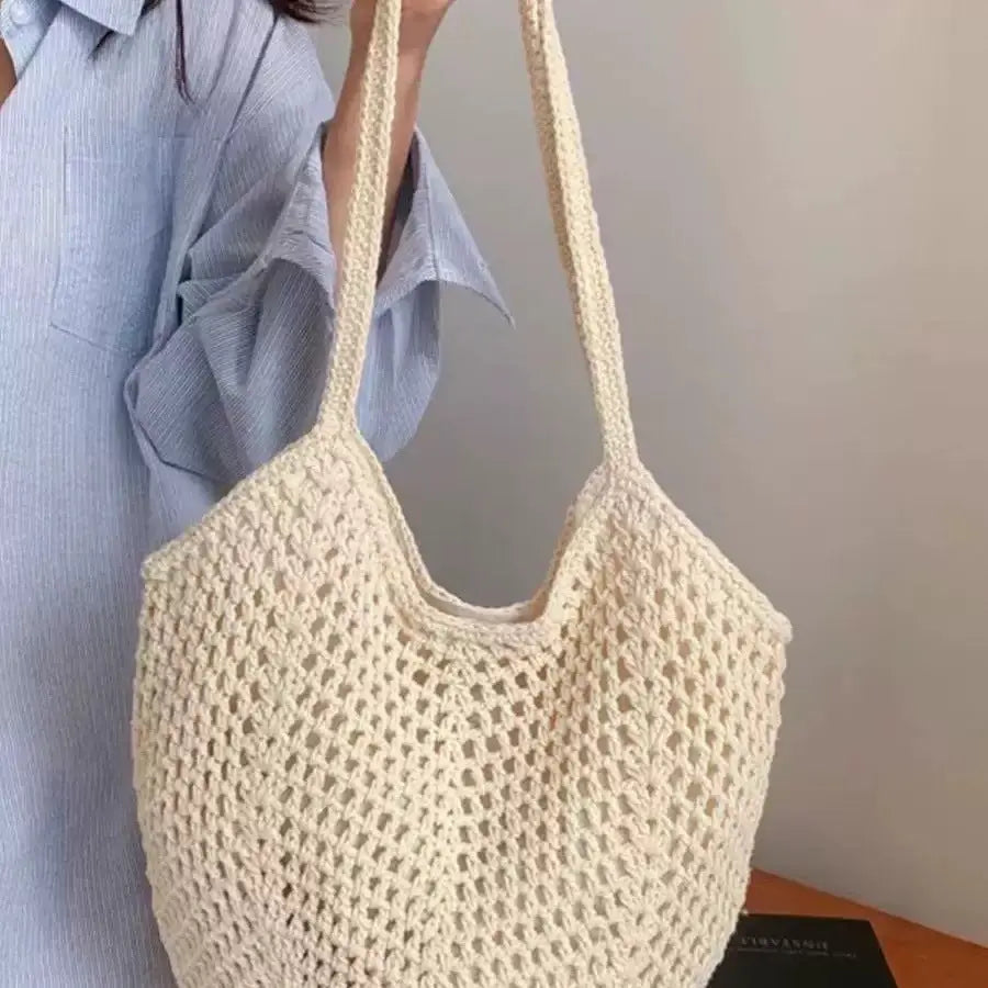 Hand-woven Tote Hollow Holiday Straw Beach Casual Shoulder Bag Angel Wishes