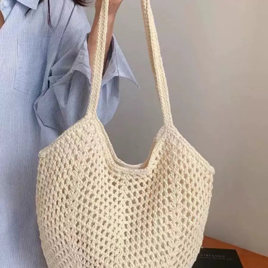 Hand-woven Tote Hollow Holiday Straw Beach Casual Shoulder Bag Angel Wishes