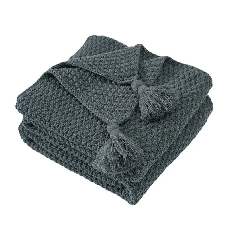 Nordic Tassel Knitted Woolen Yarn Blanket Angel Wishes