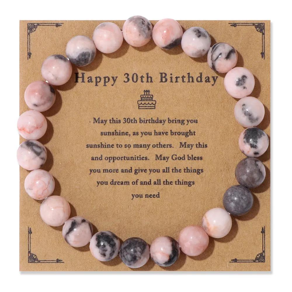 Birthday Card Unisex Natural Stone Bracelet Elastic String Bracelet Angel Wishes