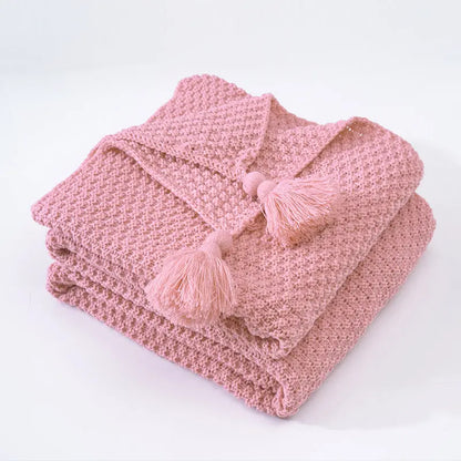 Nordic Tassel Knitted Woolen Yarn Blanket Angel Wishes