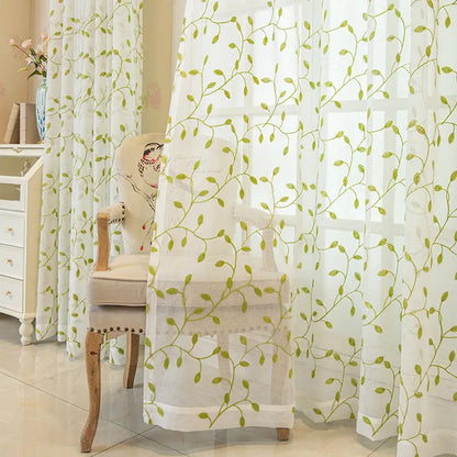 Embroidered Green Leaf Mesh Curtains Angel Wishes