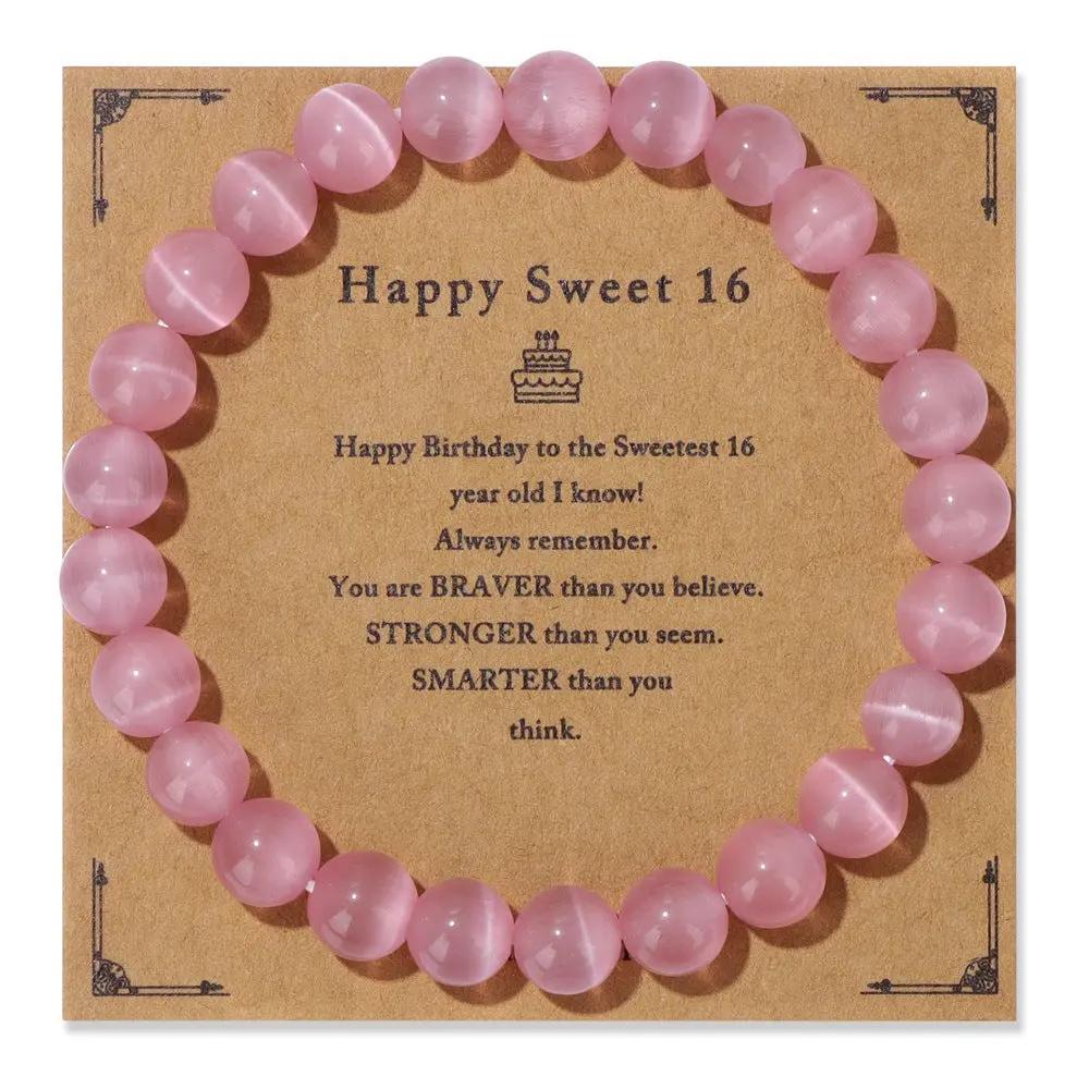 Birthday Card Unisex Natural Stone Bracelet Elastic String Bracelet Angel Wishes