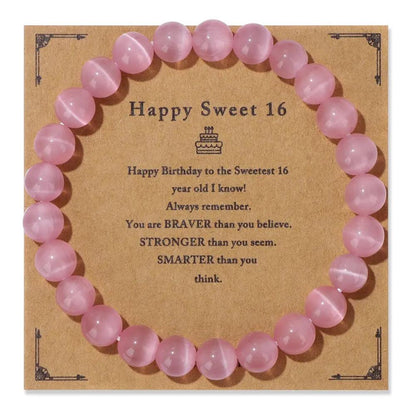 Birthday Card Unisex Natural Stone Bracelet Elastic String Bracelet Angel Wishes