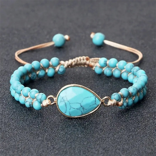Hand-woven 4MM Natural Blue Turquoise Beads Irregular Bracelet Angel Wishes