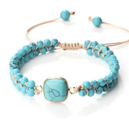 Hand-woven 4MM Natural Blue Turquoise Beads Irregular Bracelet Angel Wishes