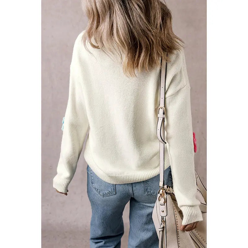 Flower Crochet V-neck Pullover Sweater for Women Angel Wishes